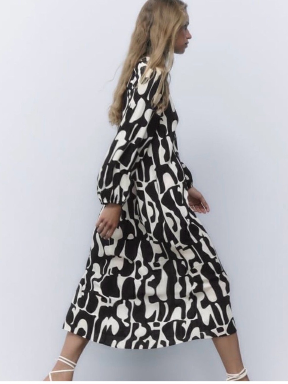 Zara Graphic Black and White Midi Abstract Dress - Picture 8 of 8
